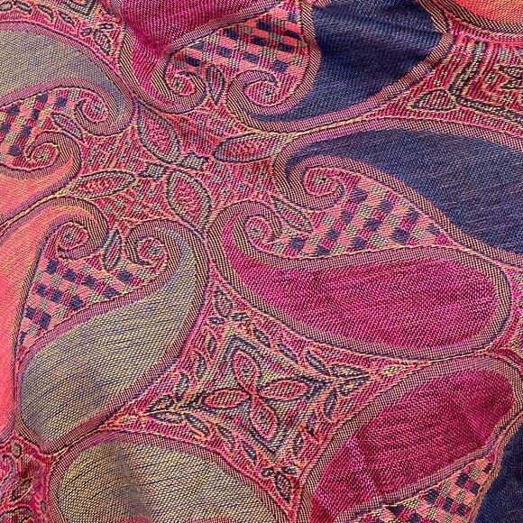 Pashmina Wool Silk Blend Scarf Wrap Pink Paisley - Picture 2 of 4